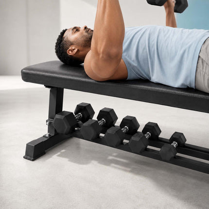 Flat Bench with Dumbbell Rack, Steel, Black, 300kg Capacity