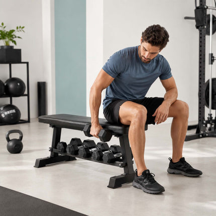 Flat Bench with Dumbbell Rack, Steel, Black, 300kg Capacity