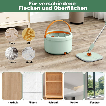 Flat Floor Mop & Bucket System, 4L, 360 Spin, Green