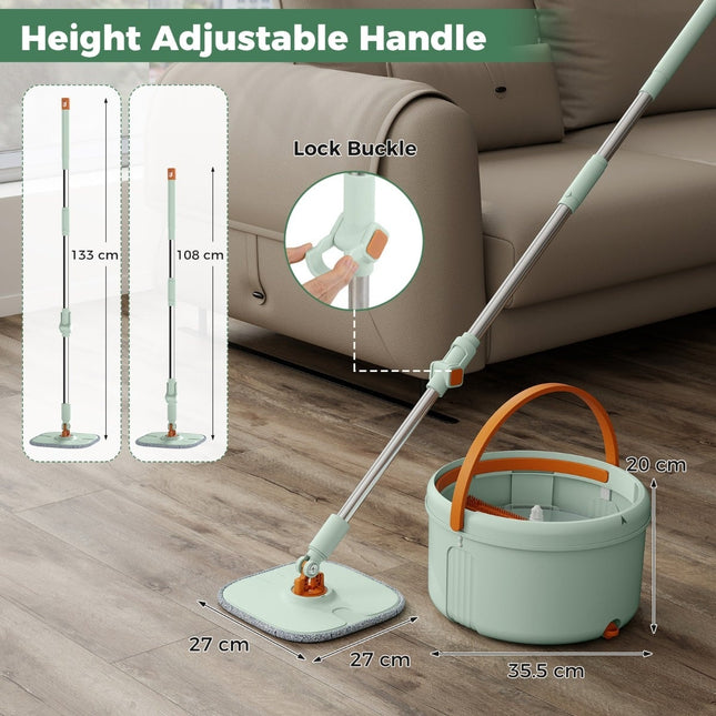 Vloermop met emmer, 4 liter, 360° draaiing, groen