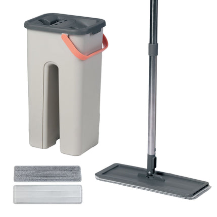 Flat Mop Set with 2-Chamber Bucket, Microfibre Pads