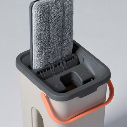 Flat Mop Set with 2-Chamber Bucket, Microfibre Pads