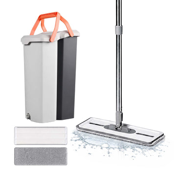 Flat Mop Set with 2-Chamber Bucket and Microfibre Pads