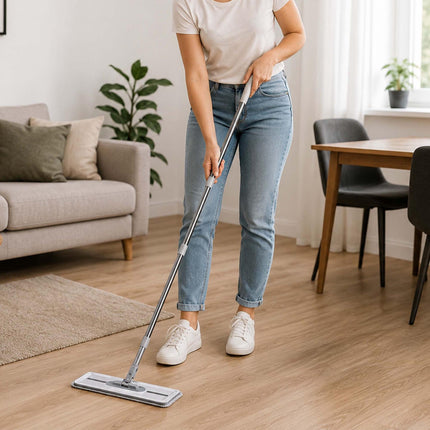 Flat Mop Set with 2-Chamber Bucket and Microfibre Pads