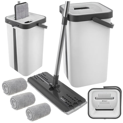 Flat Mop with 11L Dual-Chamber Bucket & 3 Pads