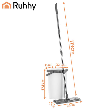 Flat Mop with 11L Dual-Chamber Bucket & 3 Pads