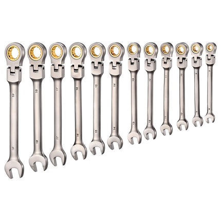 Flex-Head Ratcheting Wrench Set, 12-Piece Metric 8-19mm