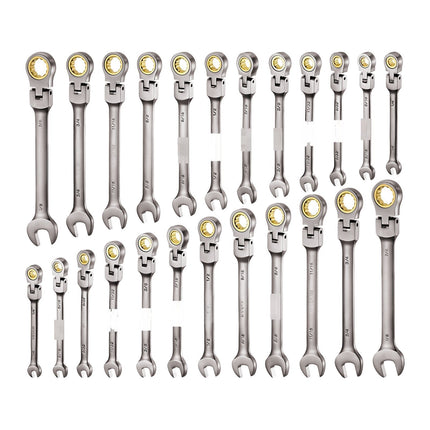 Flex-Head Ratcheting Wrench Set, 24-Piece SAE Metric, 72-Tooth