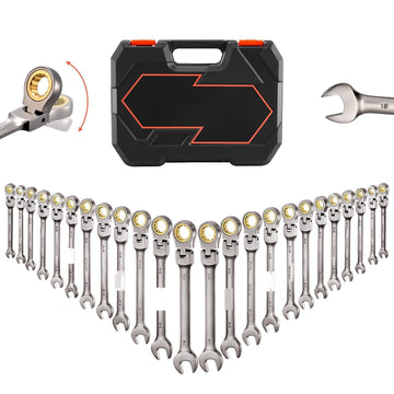 Flex-Head Ratcheting Wrench Set, 24-Piece SAE Metric, 72-Tooth