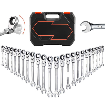 Flex-Head Ratcheting Wrench Set, 24-Piece SAE/Metric