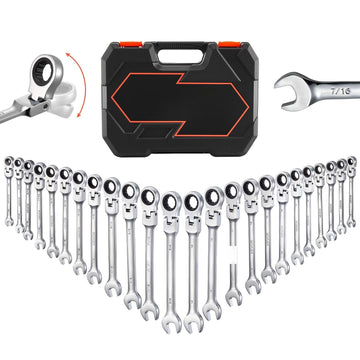 Flex-Head Ratcheting Wrench Set, 24-Piece SAE/Metric