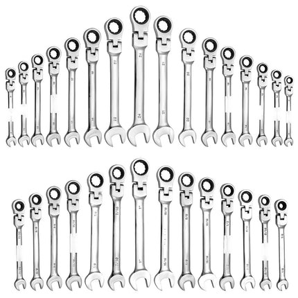 Flex-Head Ratcheting Wrench Set, 30-Piece SAE Metric, Cr-V Steel