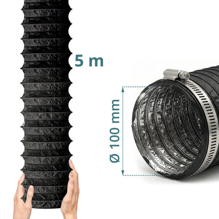Flexible Black Vent Hose, 5m - 100mm, PVC & Aluminium