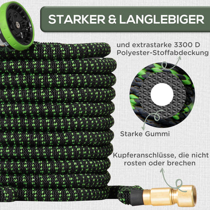 Flexible garden hose 22.5M with 10-function spray nozzle