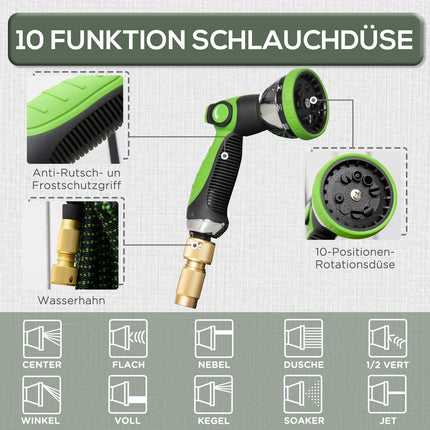 Flexible garden hose 22.5M with 10-function spray nozzle