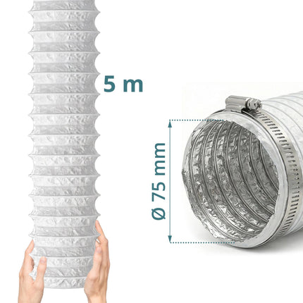 Flexible White Vent Hose, 5m - 75mm Diameter