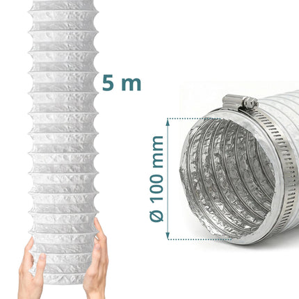 Flexible White Vent Hose, 5m x 100mm, PVC & Aluminium