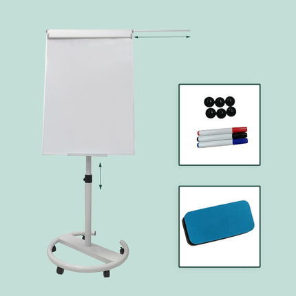 Flipchart Whiteboard, 100x70 cm, Mobile with Side Arms