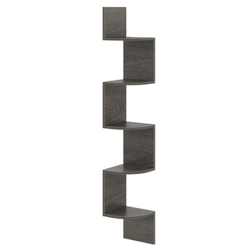 Floating Corner Shelf, 5-Tier Wall-Mounted Storage, Grey
