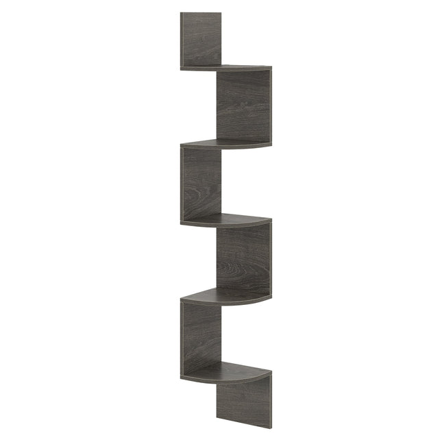 Floating Corner Shelf, 5-Tier Wall-Mounted Storage, Grey