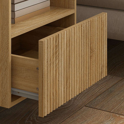 Floating Nightstand, Handleless, Open Shelf, Drawer, Light Brown