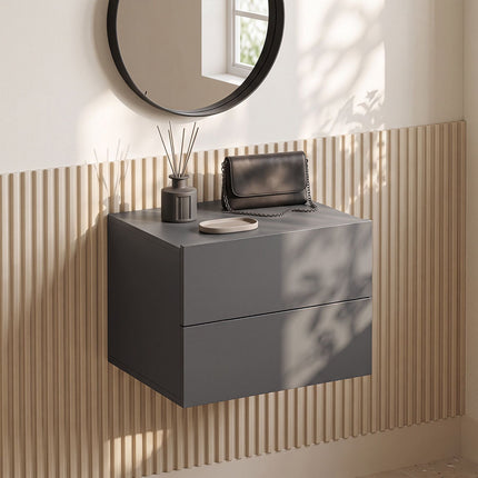 Floating Nightstand with Drawers – Grey, Wall-Mounted