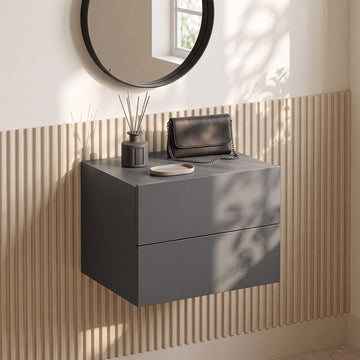 Floating Nightstand with Drawers – Grey, Wall-Mounted