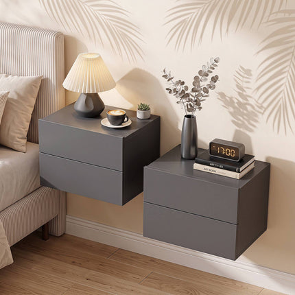 Floating Nightstand with Drawers – Grey, Wall-Mounted