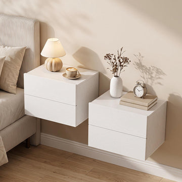 Floating Nightstand with Storage Drawers – White