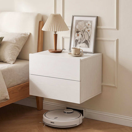 Floating Nightstand with Storage Drawers – White