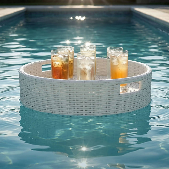 Floating Pool Tray – White, 60 cm, PE Rattan