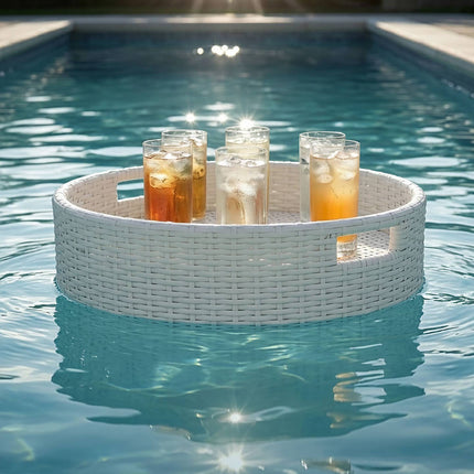 Floating Pool Tray, White, 80 cm, PE Rattan