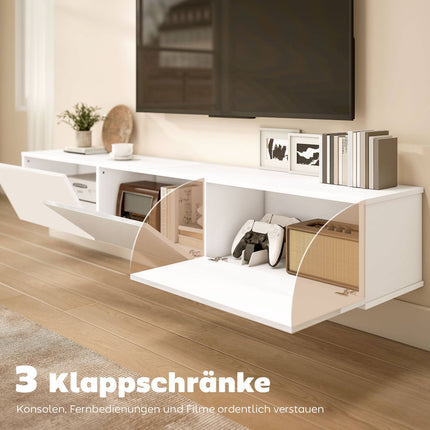Floating TV Cabinet, Wall-Mount, 3 Drawers, 180 cm, White