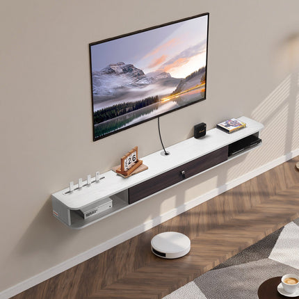 Floating TV Stand, 70 In Wall Mount, Storage Cabinet, White