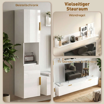 Floating TV Stand with Flip Doors, 180 cm Gloss White