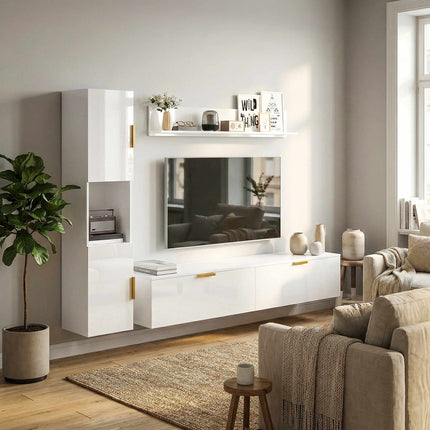 Floating TV Stand with Flip Doors, 180 cm Gloss White