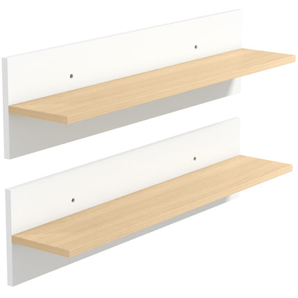 Floating Wall Shelf Set of 2, White & Natural Wood, 80x15 cm