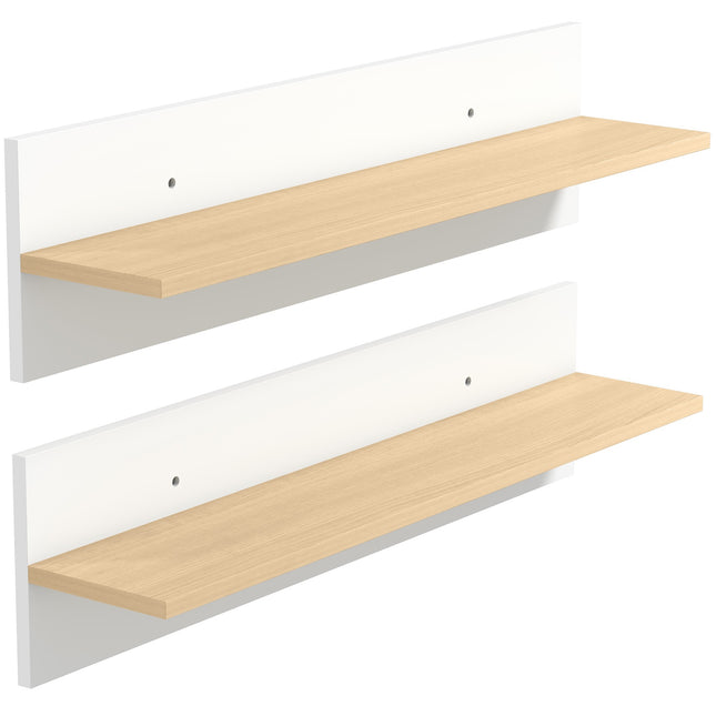 Floating Wall Shelf Set of 2, White & Natural Wood, 80x15 cm