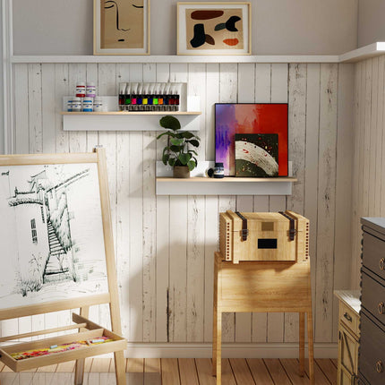 Floating Wall Shelf Set of 2, White & Natural Wood, 80x15 cm