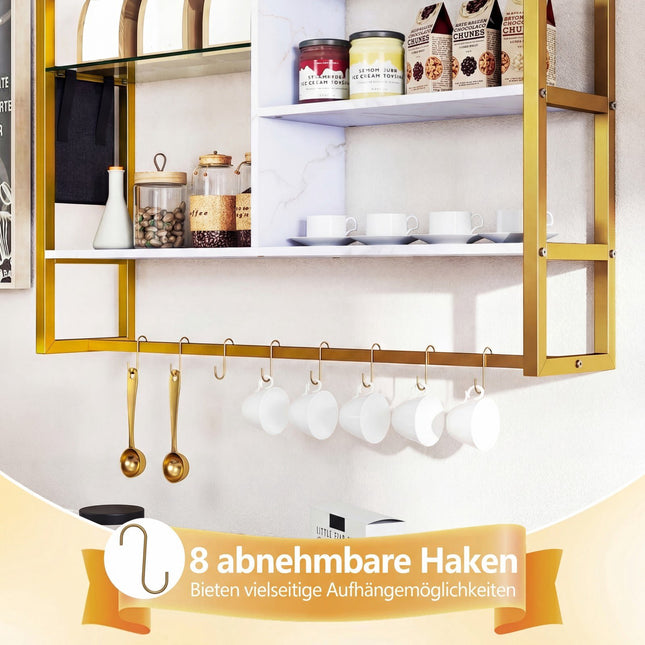 Floating Wall Shelf with 6 Tiers, 8 S-Hooks, Side Pocket