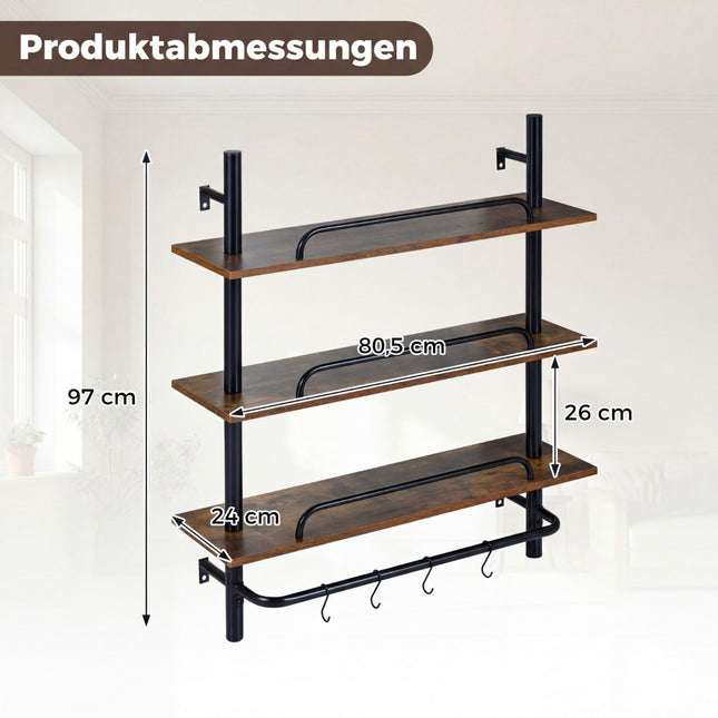 Floating Wall Shelf with RGB LED, 3-Tier, 80.5 x 24 x 97 cm