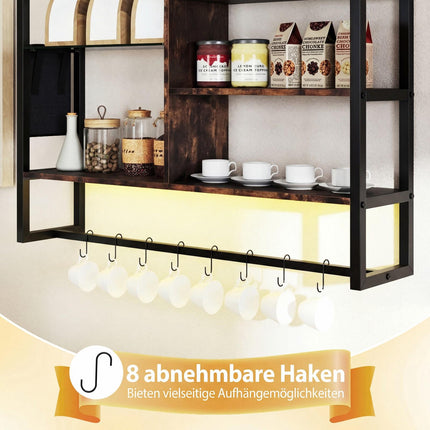 Floating Wall Shelf with RGB LED, 6-Tier, 8 Hooks, 107x24x96 cm