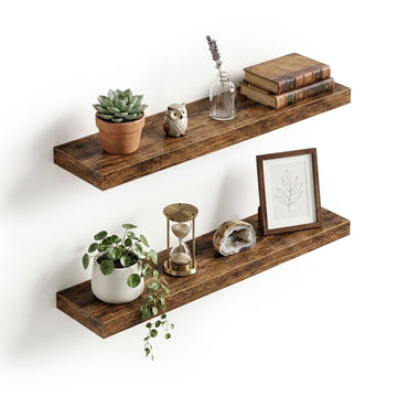 Floating Wall Shelves Set of 2, Wood-Effect Finish