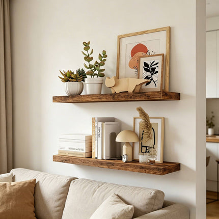 Floating Wall Shelves Set of 2, Wood-Effect Finish