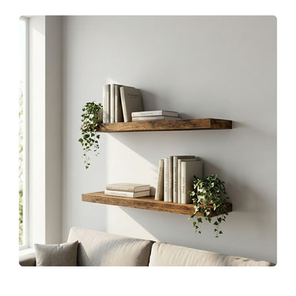 Floating Wall Shelves Set of 2, Wood-Effect Finish