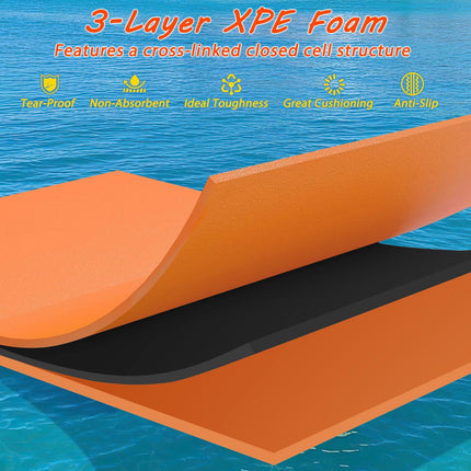 Floating Water Pad, 3-Layer XPE Foam, 83 x 26 in, Orange