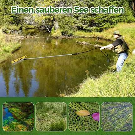 Floating weed lake rake with 92 cm rake head 92 x 12 x 156-230 cm