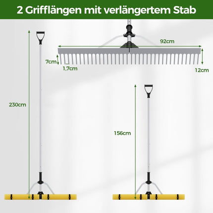 Floating weed lake rake with 92 cm rake head 92 x 12 x 156-230 cm
