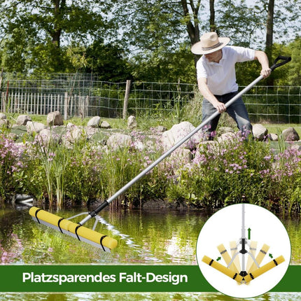 Floating weed lake rake with 92 cm rake head 92 x 12 x 156-230 cm