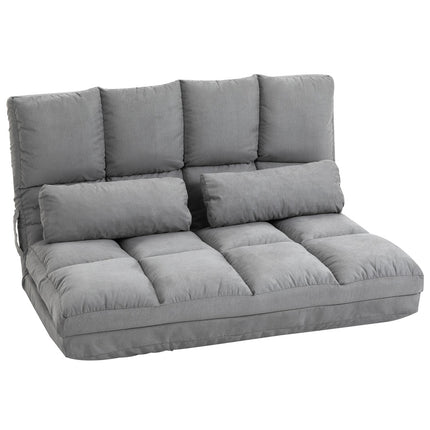 Adjustable 2-in-1 floor chair & bed with backrest, gray velvet